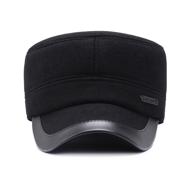 Cappello invernale da uomo di mezza età e da uomo anziano berretto piatto autunno e inverno in cotone idrofilo ispessito per anziani berretto piatto con protezione per le orecchie calda_voghion.com