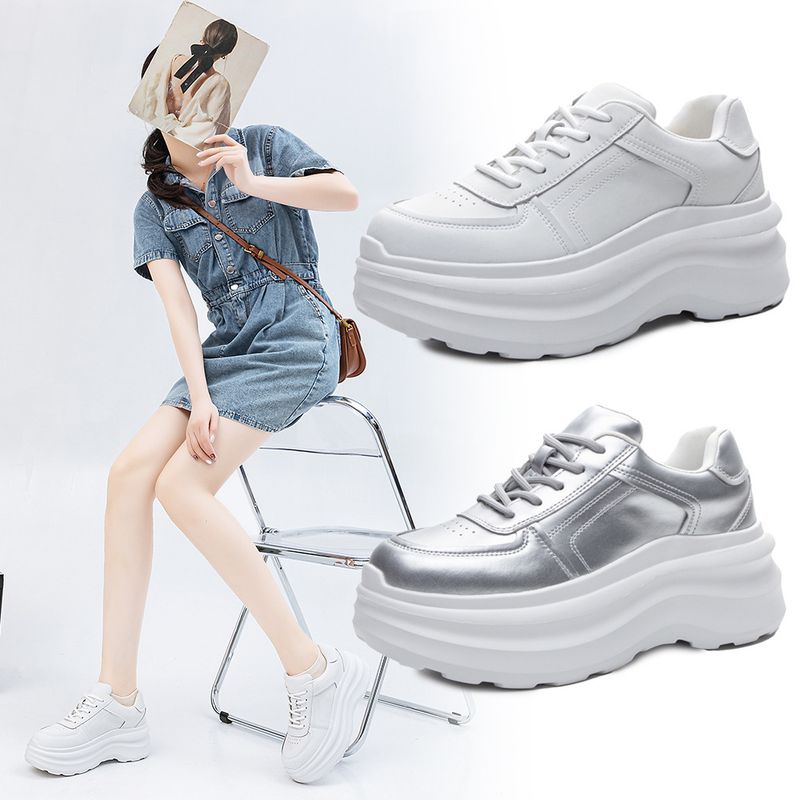 Real Leather Thick Soled White Women, Cloud Dream 2025 Spring New Height Increasing Casual Shoes, Fashionable And_voghion.com
