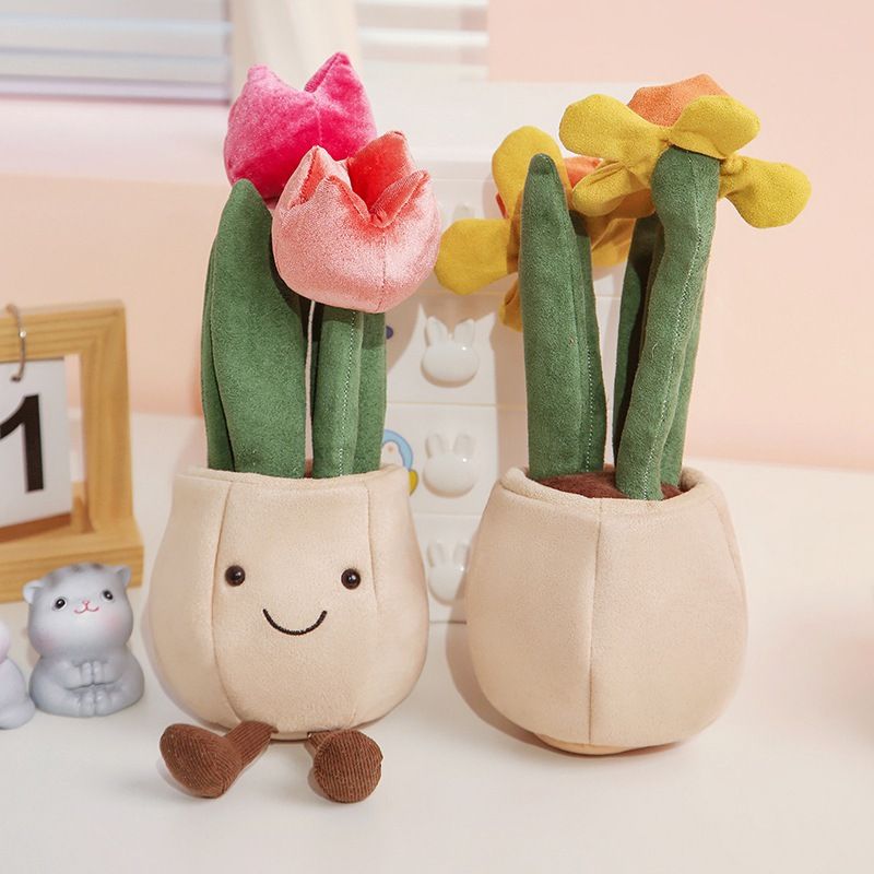 Gefüllte Plüschtiere Puppe Tulpe Narzisse Topf Daisy Bouquet Dekoration Schlafzimmer Mädchen Geschenk Charge_voghion.com