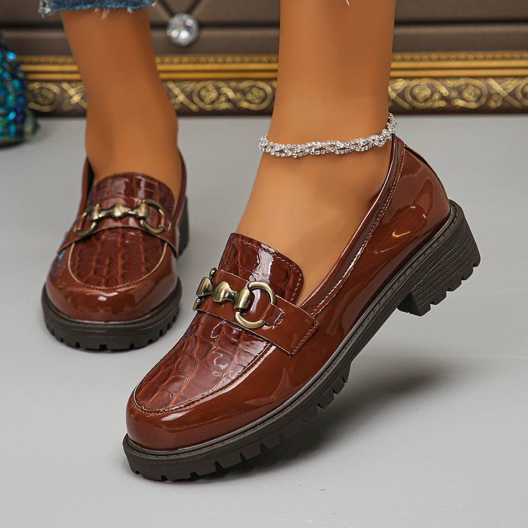 Small Leather Shoes Women's New Thick Heel Single Shoes Large Size Platform Shoes Loafers_voghion.com