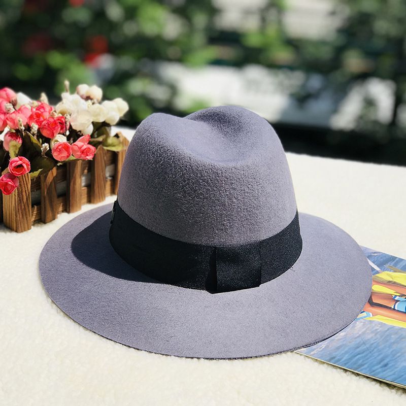Autumn and winter oblique top hat British pepper letter M wool wide brim hat wool hat_voghion.com