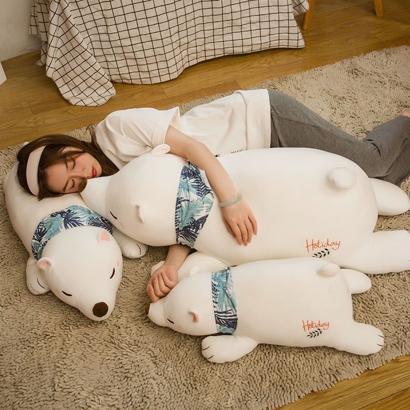 Eisbär Puppe Lange Kissen Plüsch Spielzeug Puppe Nette Schlafen Tuch Puppe Weiche Geschenk Mädchen_voghion.com