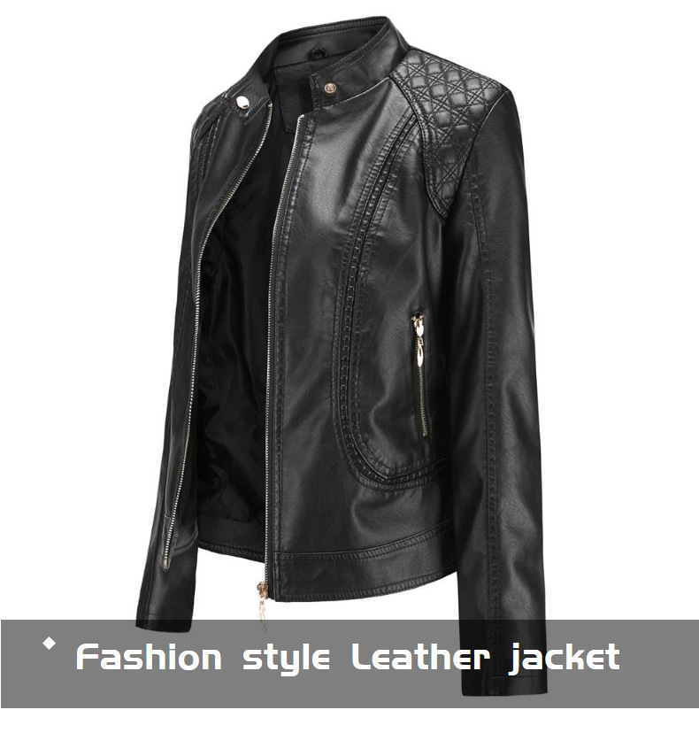 Giacca in pelle PU da donna taglie forti con colletto rialzato Giacca in pelle da donna_voghion.com