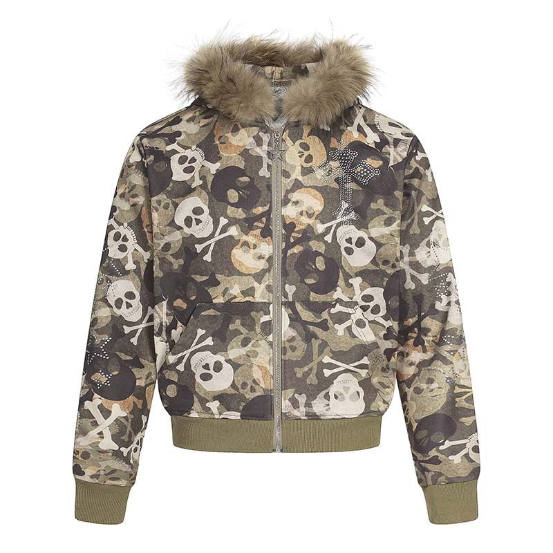 Gothic Skull Print Kapuzenjacke – Streetwear Unisex Oversized Reißverschluss mit Strass-Details | Dunkles ästhetisches Statement-Piece_voghion.com