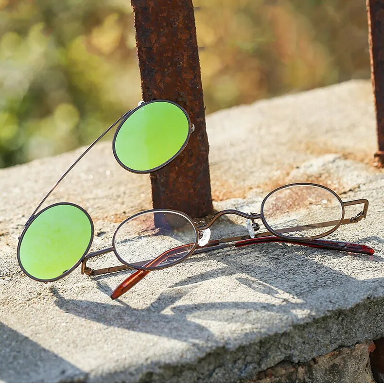 SHAUNA Punk Styles Women Small Oval Sunglasses Fashion Men Removable Clip Dual Use Blue Mirror/Clear Lens Glasses UV400_voghion.com