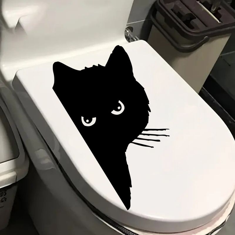 Schwarze Katze Cartoon Cover JS-N WC Dekoration Wandaufkleber_voghion.com