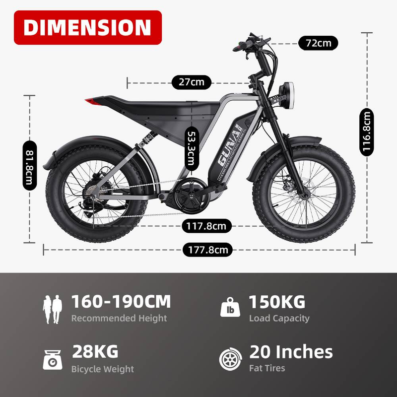 GUNAI-Y 1000W Elektresch Vëlo 20*4 Zoll Fat Tire Elektresch Vëlo mat 48V 18AH Removable Batterie, 60KM/H Max Geschwindegkeet, 100KM Kilometerstand Hydraulesch Disc Brems_voghion.com