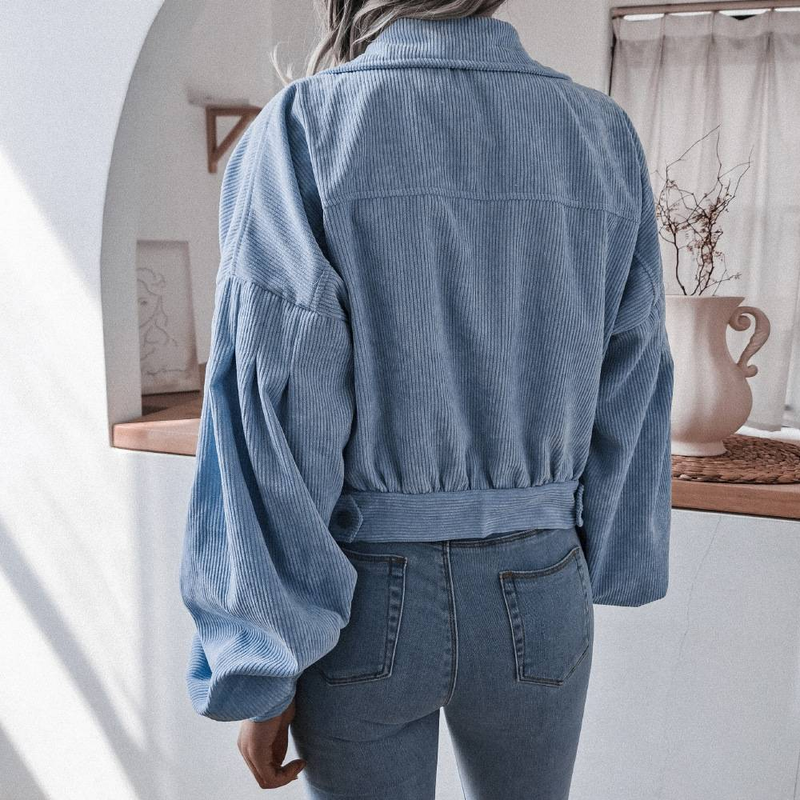 Women's Jacket Autumn Fashion Lantern Long Sleeved Corduroy Casual Short Jacket Street Style Retro Single Breasted Short Jacket_voghion.com