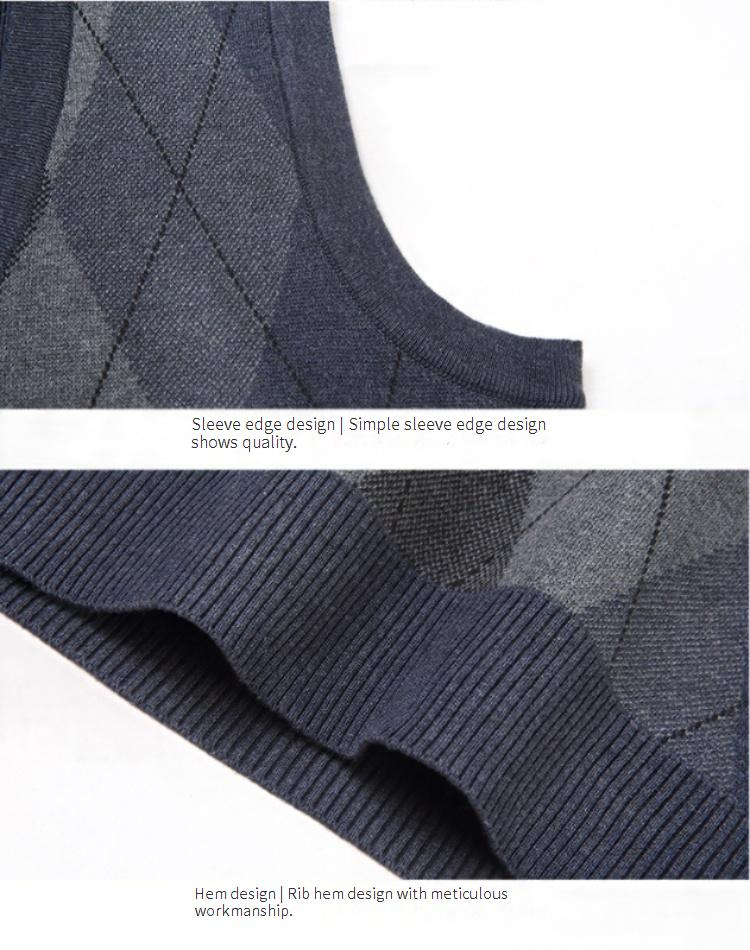 Herren Strickweste aus Wolle mit V-Ausschnitt und Rautenmuster, verdickter ärmelloser Pullover für Herbst und Winter_voghion.com