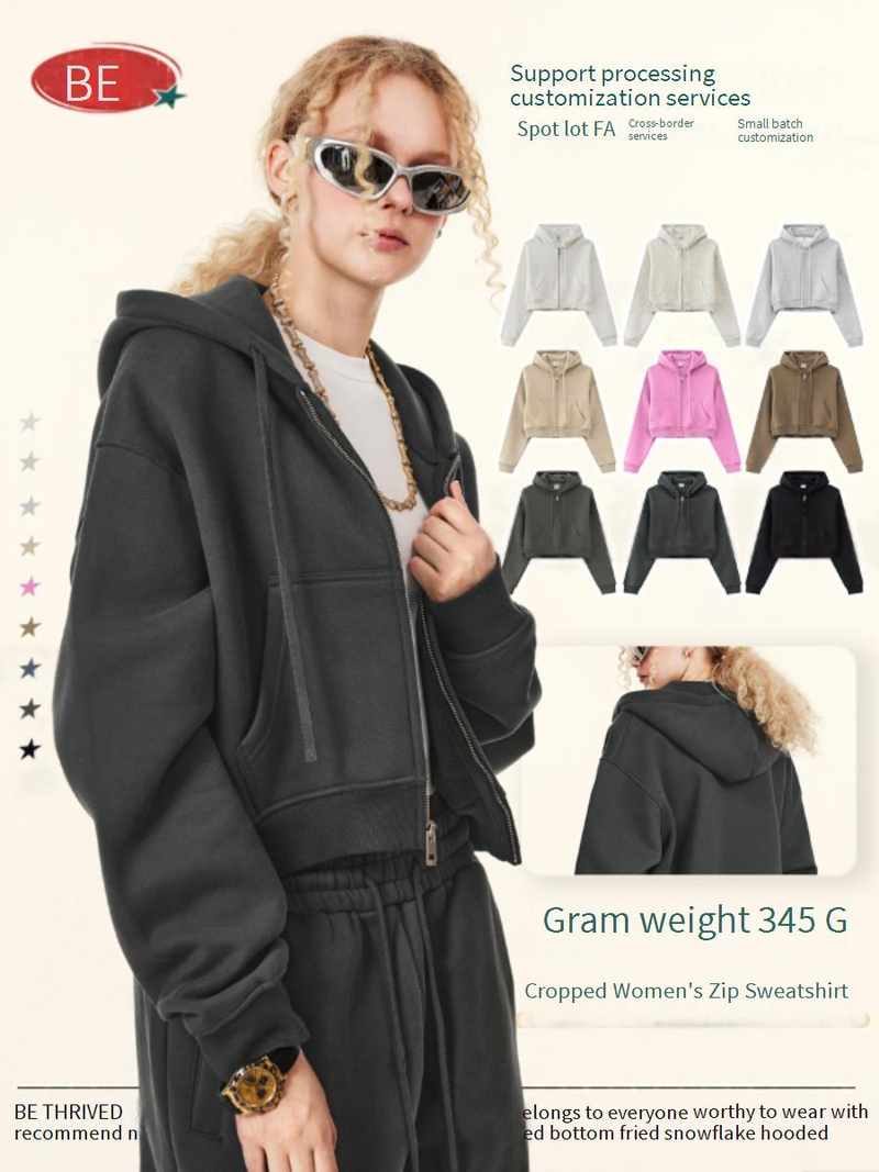 Retro-Hoodie mit Reißverschluss für Damen – Übergroßer, kurzer Pullover mit Fleecefutter, Streetwear-Freizeitjacke für Herbst und Winter_voghion.com