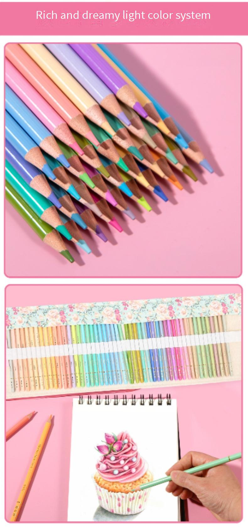 50 Pastell-Buntstifte-Set mit Bleistiftrolle – Sanfte Farbtöne für professionelles Zeichnen und Skizzieren_voghion.com