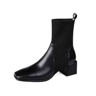 Women's Autumn And Winter --1 Thick Mid-heel Square-toed Ankle Boots, Women's Knitted_voghion.com