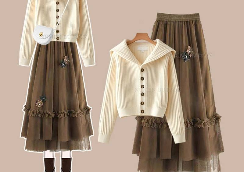 Plus Size Autumn-Winter Knit Sweater & Mesh Skirt Set – Elegant, Slimming & Timeless_voghion.com