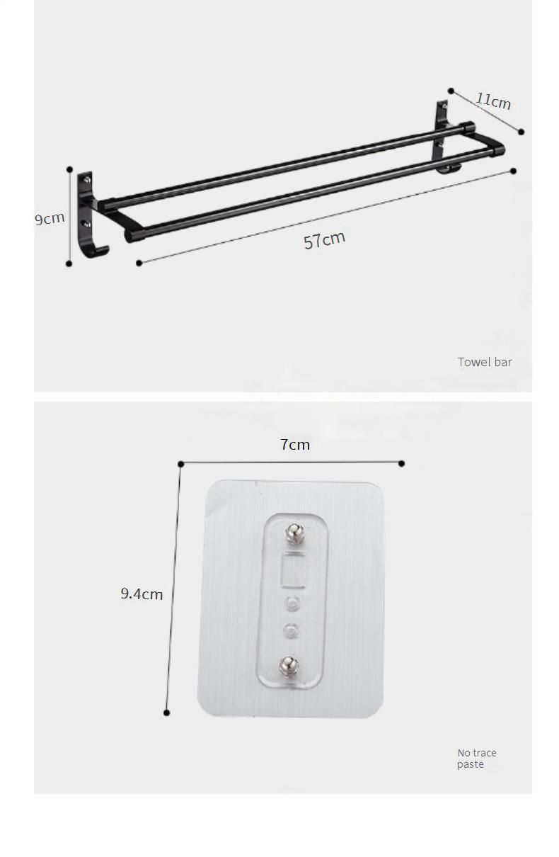 Space Aluminum No-Drill Bathroom Towel Rack With Hooks, Wall Mounted Shoe Shelf, Multi-Functional Bathroom Organizer_voghion.com