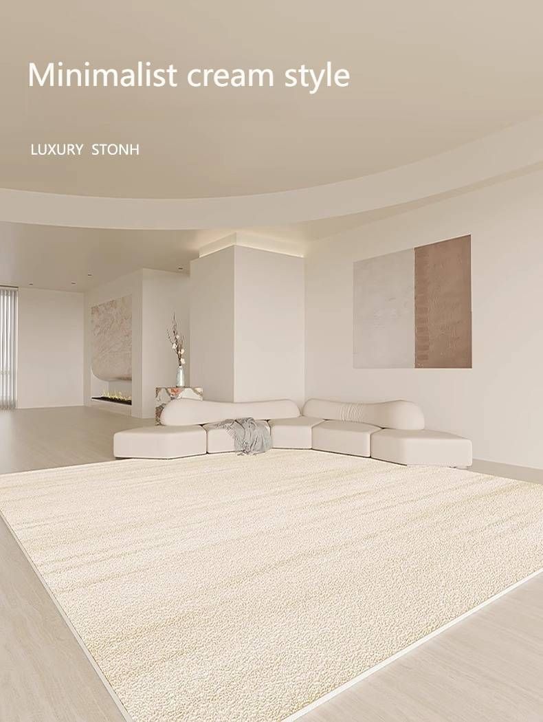 Luxury Cream-Colored Living Room Rug – Soft Polyester Sofa Carpet For Bedroom & Lounge – Stain-Resistant Easy-Clean Area Mat_voghion.com