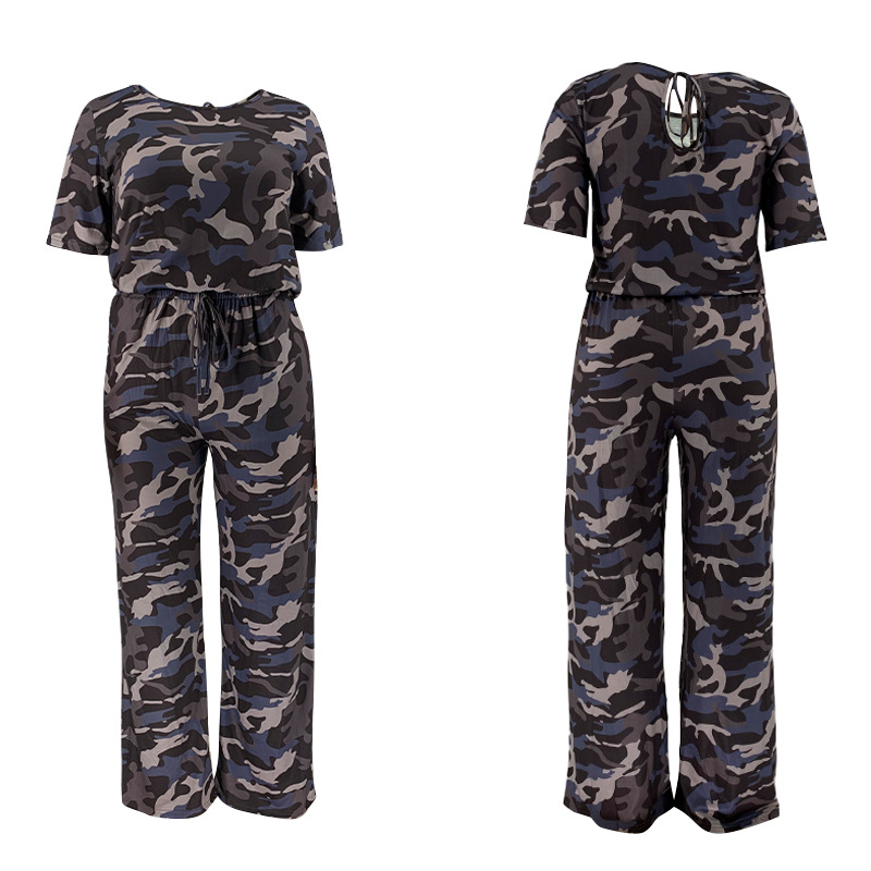 Kamuflasjetrykt tilfeldig jumpsuit med brede ben i plussstørrelse for kvinner _voghion.com