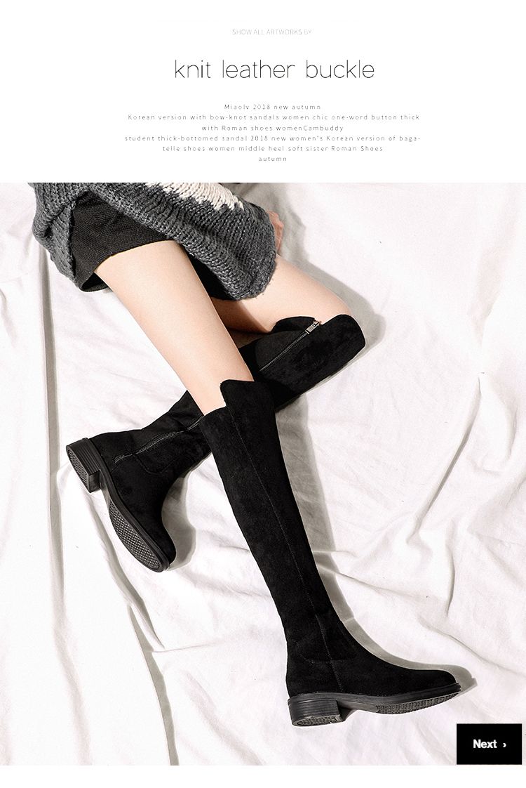 Women's High 2024 New Arrival Fall And Winter Flats Fleece-ed Mid Heattech Hidden Heel Below The Knee Boots_voghion.com