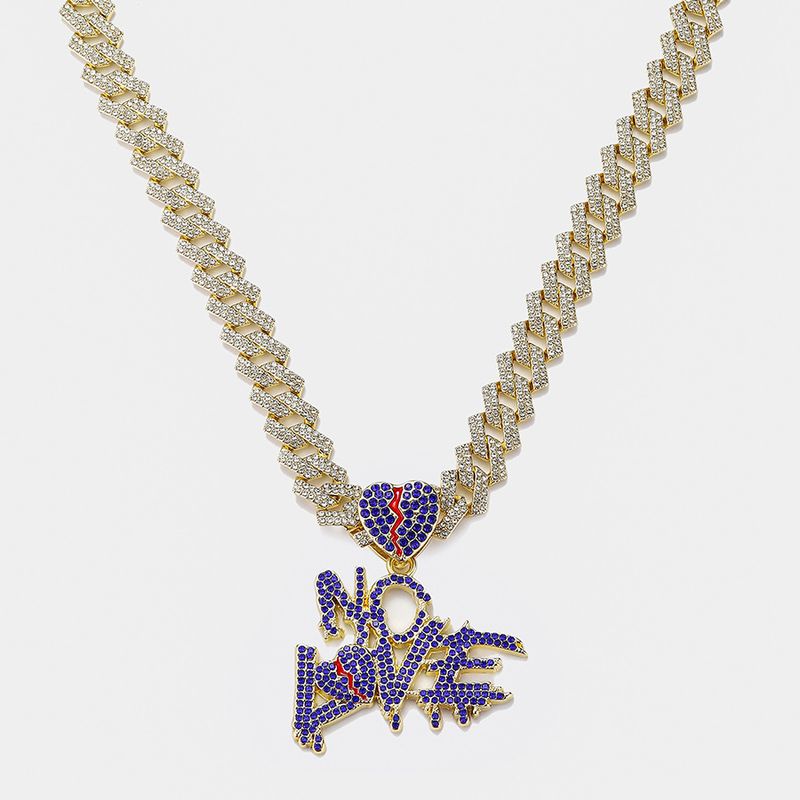 Pieni ja ainutlaatuinen värillinen NO LOVE Full Letter Pendant Diamond Kuuban kaulakoru koruja_voghion.com
