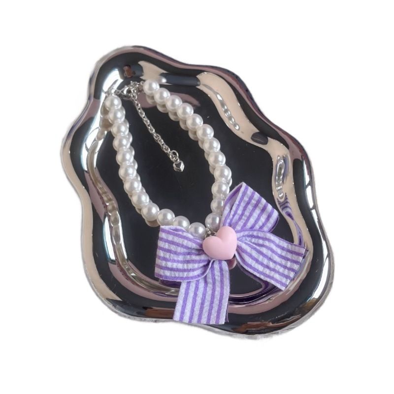 Collana di perle regolabile per cani e gatti, con fiocco in colori a contrasto, accessori per il collo degli animali domestici_voghion.com