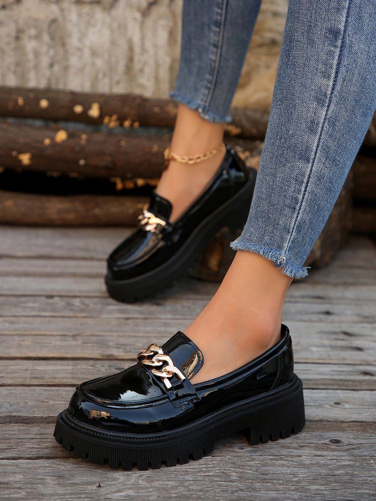 Nye runde hoved flade dameloafers med tryk_voghion.com