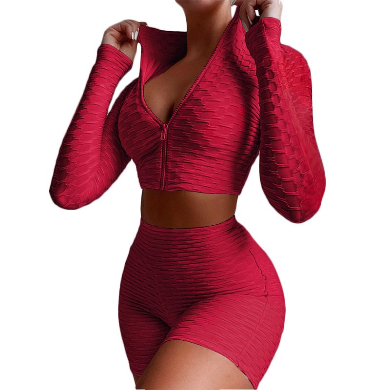 Trendy effen trainingspak met ananasprint voor dames – bijpassende casual outfit met lange mouwen (S/M/L/XL/XXL)_voghion.com