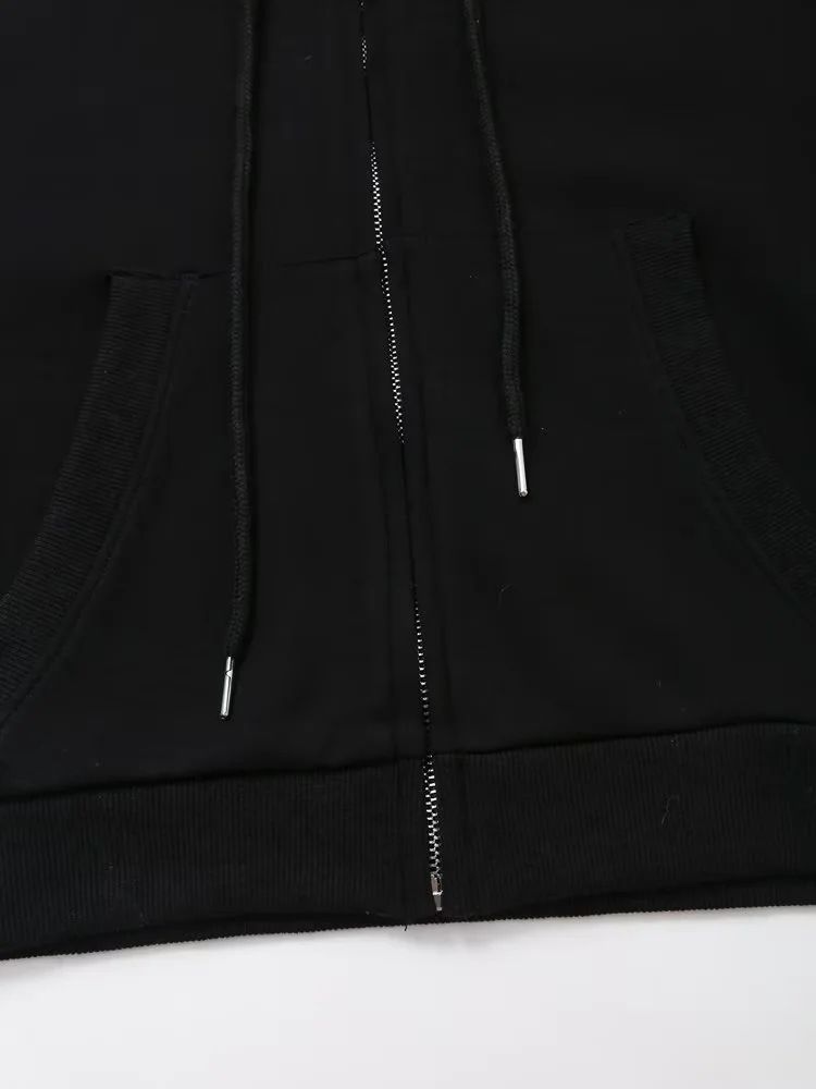 Frae Kleeder Stil Stitch Dekoratioun Elastesch Taille Doppelsäiteg Stoff Bell Bottom Hosen Zipper Sweatshirt Kostüm_voghion.com