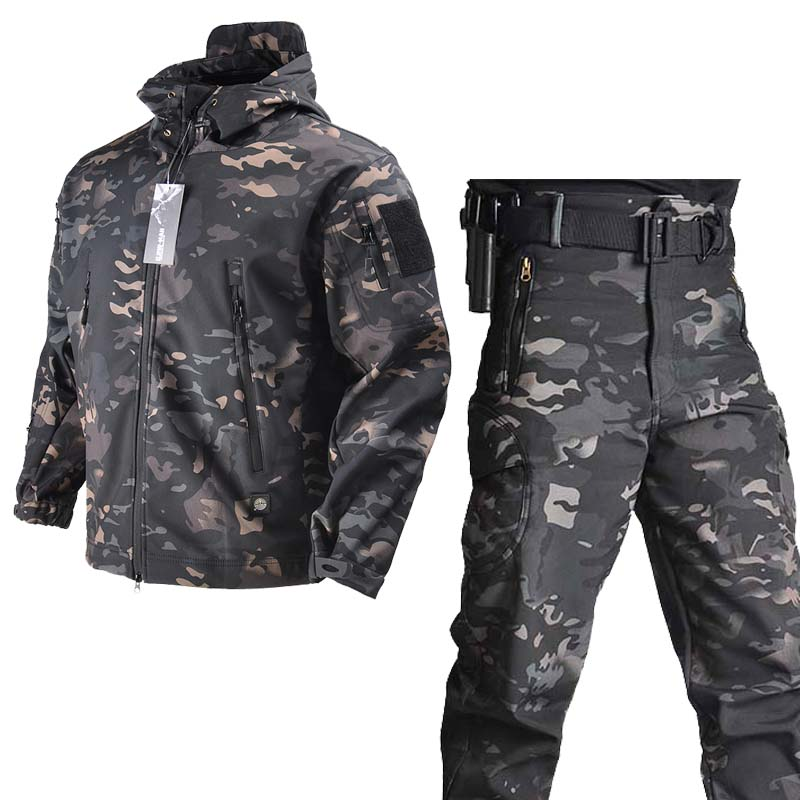Kurtka wojskowa Soft Shell Training Mundur bojowy Safari Męskie taktyczne kurtki wiatroszczelne + spodnie Outdoor Fleece Army_voghion.com