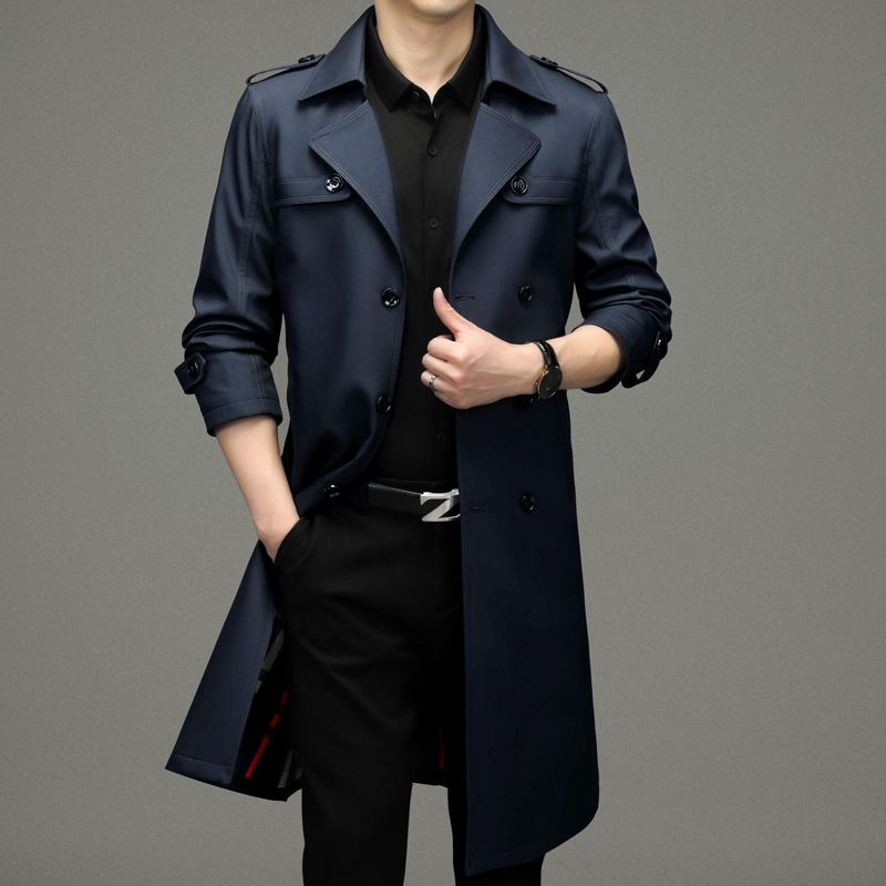 Leishibert Men's Non-Iron Over-the-Knee Double-Breasted 2025 Autumn New Long Trench Coat For Men_voghion.com