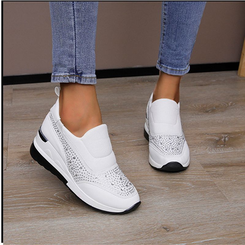 Plus Size Wedge 2023 Spring New Rhinestone Hidden Shoes High Heel Slip-On Casual Sneakers For Women_voghion.com