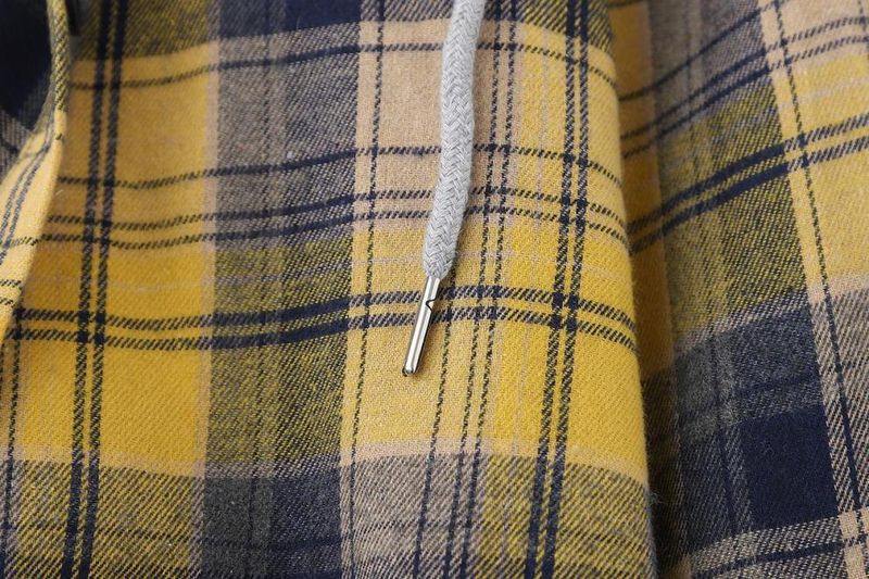 Abbigliamento da donna Camicie a quadri da donna primaverili, estive e autunnali. Camicia cardigan ampia con cappuccio in stile retrò Hong Kong_voghion.com