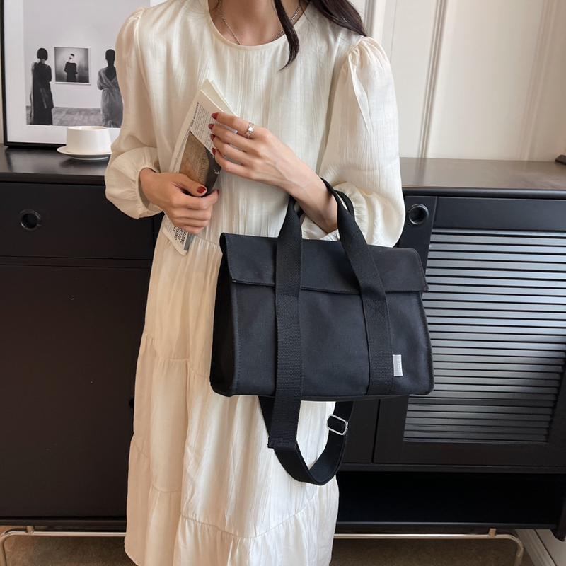 Große Canvas-Tasche, neues modisches, schlichtes und vielseitiges Design, farbiger, breiter Schultergurt, handtragbare Umhängetasche für Pendler_voghion.com