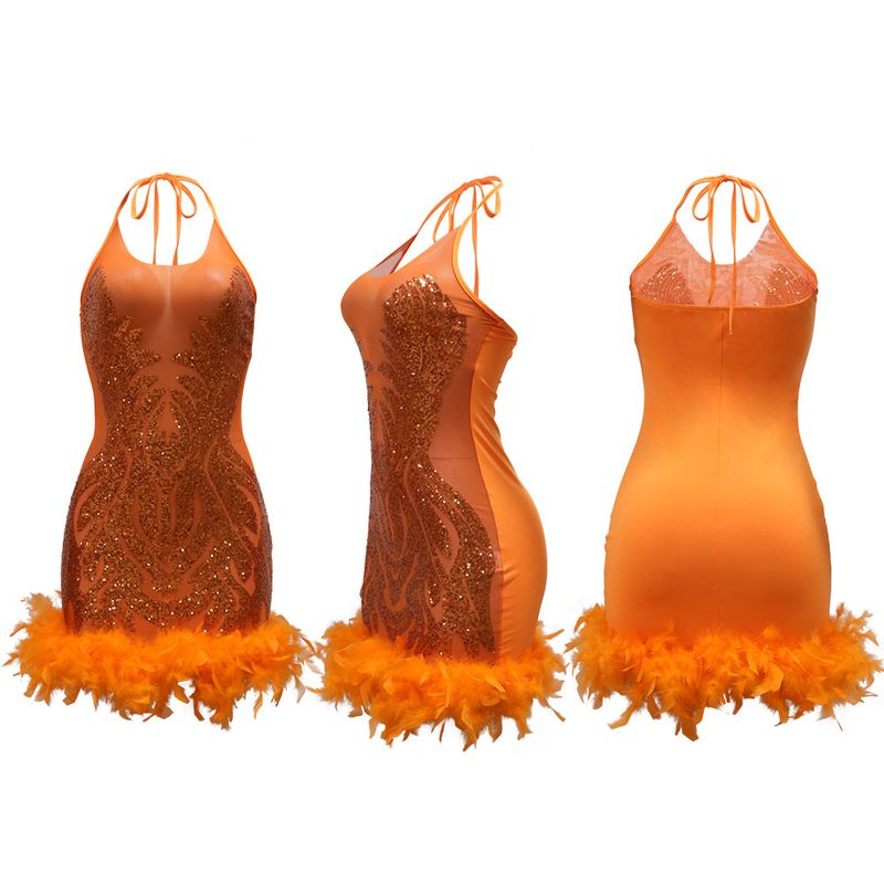 Damenbekleidung Neue Mode Schnürung Pailletten Perspektive Hüfte gewickelt Kurzrock Kleid für Frauen_voghion.com