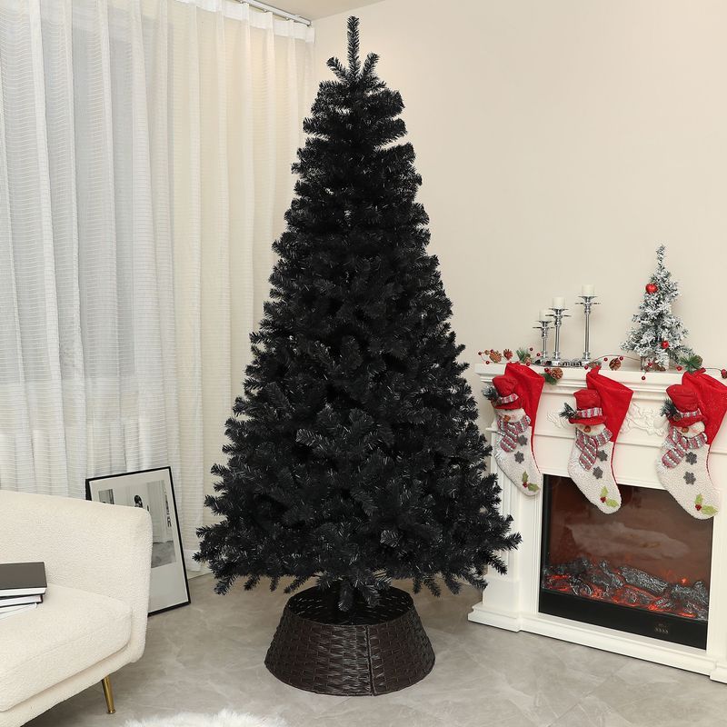 7.5 Ft Tall Artificial Christmas Tree, Unlit Xmas Tree With 1346 Branch Tips, Auto Open, Steel Base, Holiday Décor For Home Office, Black_voghion.com