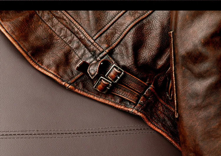 Homens jaqueta de couro genuíno vintage marrom 100% casaco homem fino moda motociclista roupas tamanho asiático s6xl m697 gota_voghion.com