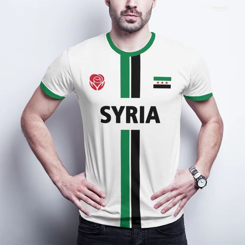 Ny Syria Fotball 3D Print T-skjorte Syrisk Flaggdrakt Herre/Dame Overdimensjonert Avslappet Kortermet T-skjorte Unisex Topper T-skjorter_voghion.com