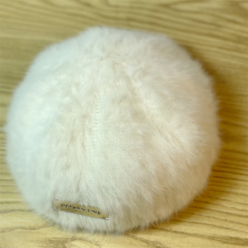 Hat Women's Winter Plush New Versatile Rabbit Hair Retro Beret Hat Women's Trendy Painter Hat_voghion.com