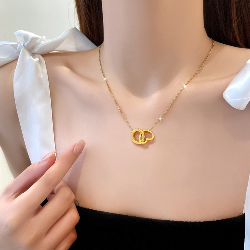 Collana con ciondolo a cerchio con cuore d'amore rotondo geometrico con numeri romani per donna Collana girocollo in acciaio inossidabile Collana con colletto a catena clavicola per ragazze_voghion.com