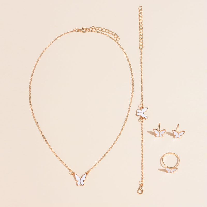 Mode Freizeit Stil Schmuck Legierung Schmetterling Vier Stück Set ohrringe halskette ring und armband_voghion.com