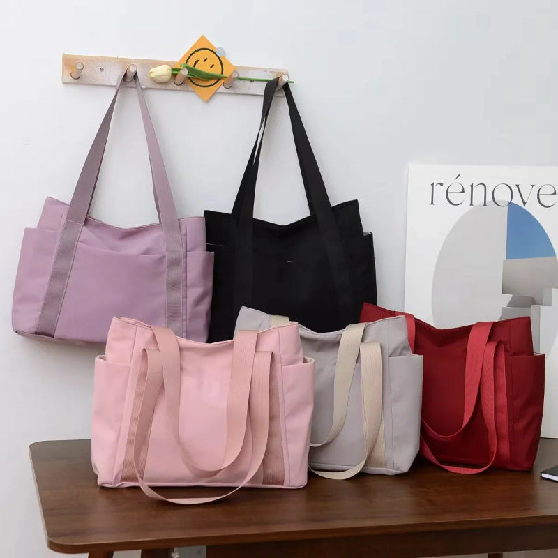 2024 Borsa da donna nuova Borsa tote in tinta unita Borsa a tracolla per pendolarismo Per il tempo libero Borsa semplice per mamma Borsa per uscire Borsa in nylon di grande capacità_voghion.com