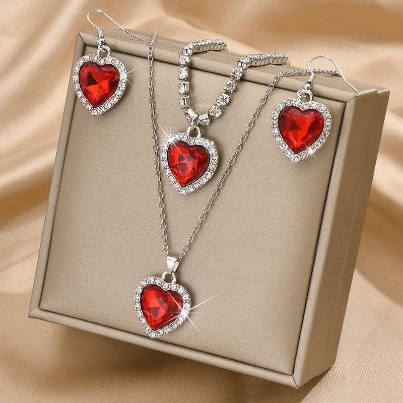 Mode und Luxus voller Strass Kristall Schmuck Set Ozean Herz 3 Stück Halskette Ohrringe Armband_voghion.com