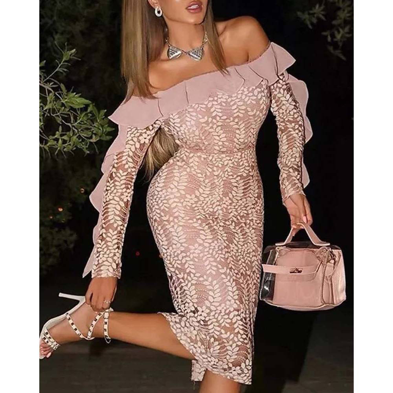 Îmbrăcăminte de damă Celebrity Temperament Dantela cu volane Rochie de șold cu un singur umăr Cadou de seară cu un singur umăr_voghion.com