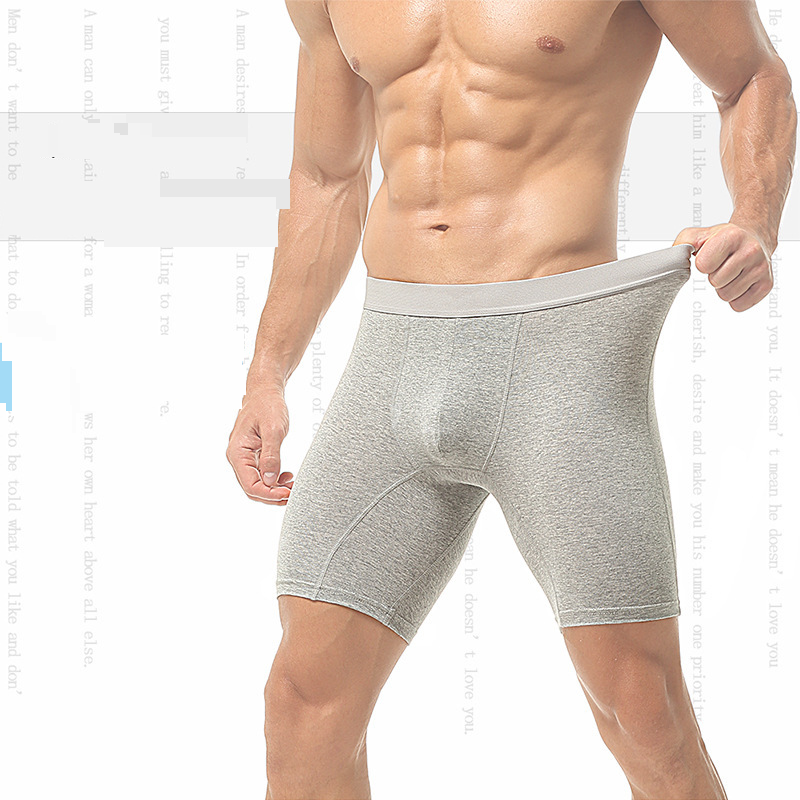 Roupa íntima esportiva masculina cross border algodão puro tamanho grande comprimento grande antidesgaste perna abertura lateral confortável respirável boxer calças_voghion.com