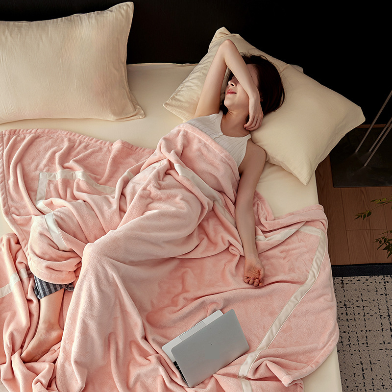 Home Textile Blanket Milky Velvet Solid Color Striped Blanket Sofa Blanket Air Conditioning Blanket Cover Blanket_voghion.com