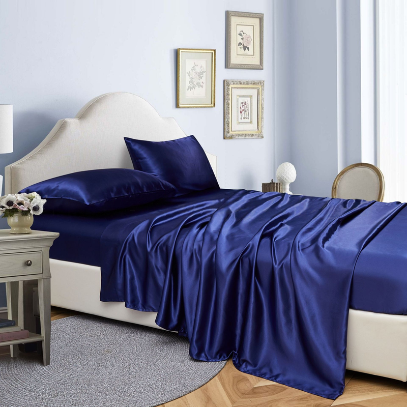 Juego de sábanas de satén de 4 piezas, ropa de cama de lujo con sábana ajustable, sábana encimera y fundas de almohada, tela ultra suave y agradable para la piel._voghion.com