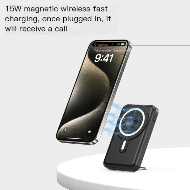 New Power Bank With Lightweight Metal Phone Holder And 10000mAh Large Capacity Wireless Power Bank With Cable_voghion.com