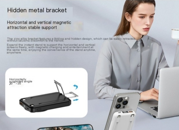 New Power Bank With Lightweight Metal Phone Holder And 10000mAh Large Capacity Wireless Power Bank With Cable_voghion.com