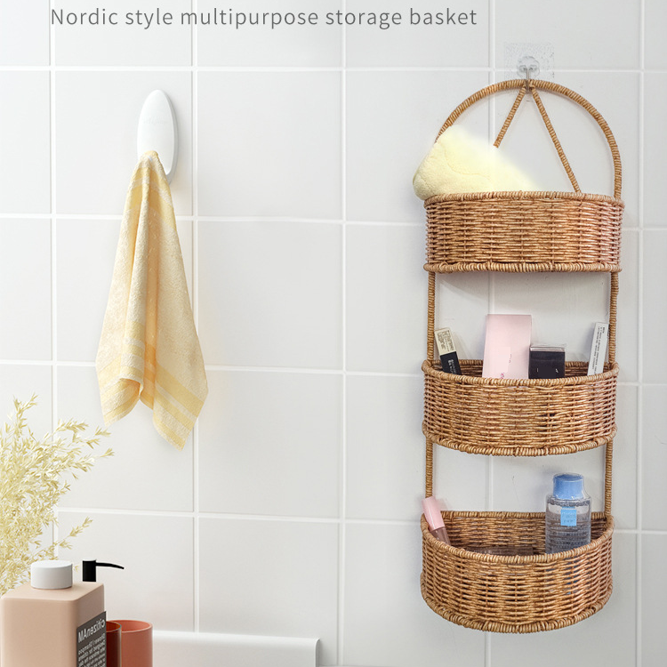 Creative Hand Woven Wall Mounted Basket Single Layer Multi Layer Wall Mounted Multi Purpose Basket Wall Mounted Storage Basket_voghion.com