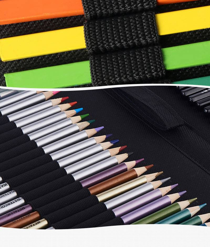 H&B 74-Piece Sketch Metallic Watercolor Pencil Set - Premium Art Supplies For Adults, Vibrant Colors, Nylon Case, Ideal For Drawing_voghion.com