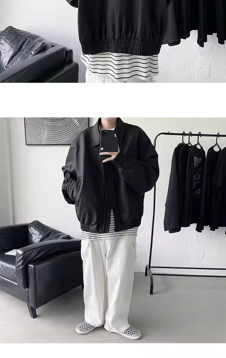 Abbigliamento da uomo Giacca casual elegante da uomo - Cappotto unisex in poliestere leggero con cerniera, vestibilità ampia e alta moda, in nero e cachi_voghion.com