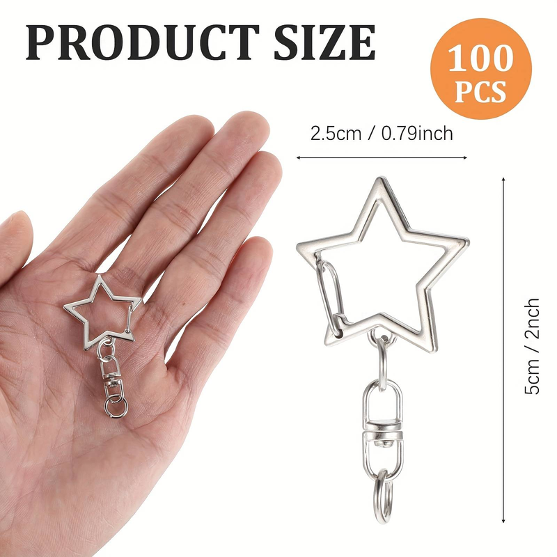 100 Pcs Star Shaped Spring Snap Keychain Clip, Metal Swivel Clasp Snap Hook Key Ring With Chain Hanging Buckle & Open Jump Ring Star Keychain Clasp_voghion.com